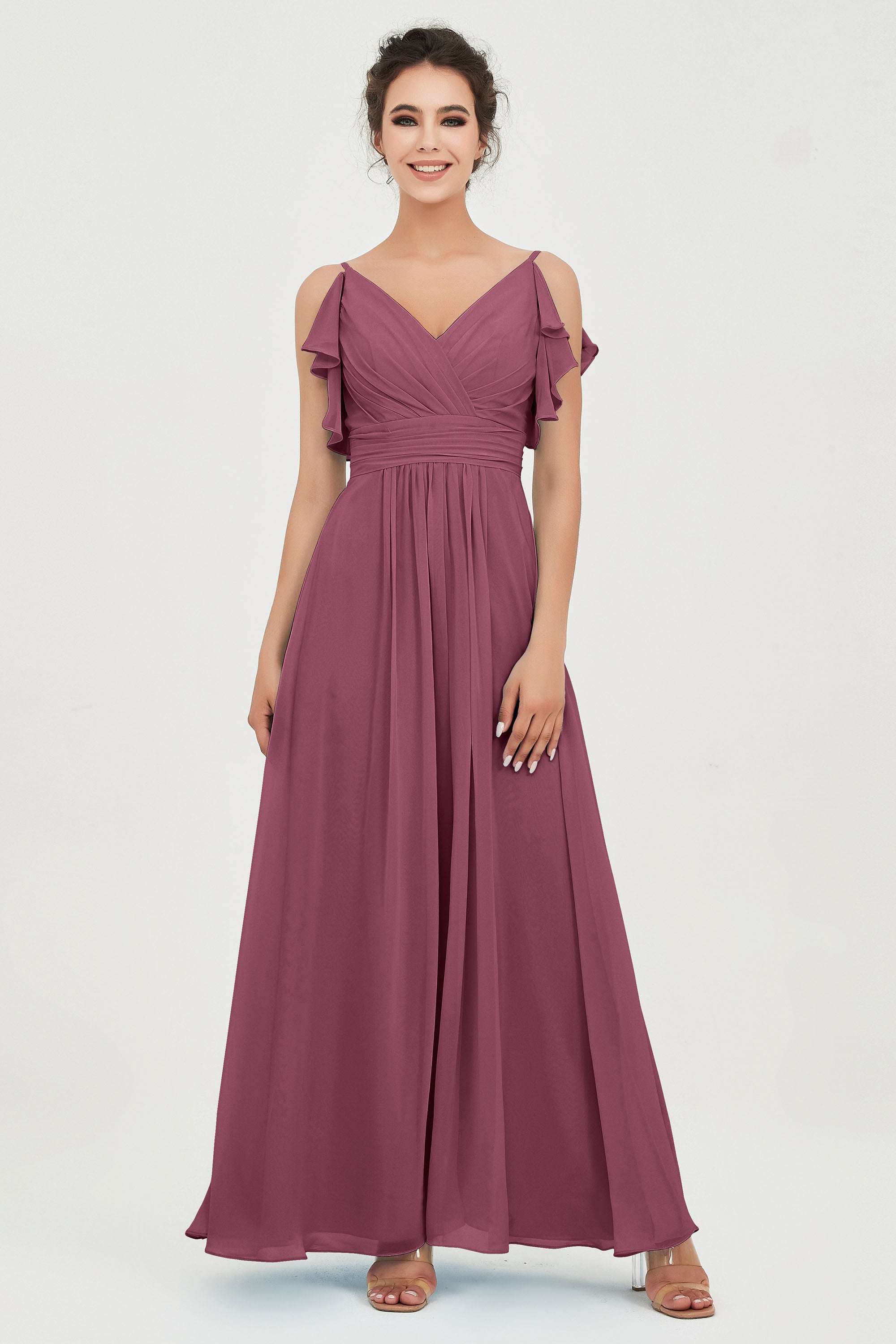 Women's Chiffon Bridesmaid Dresses Ruched Formal Evening Party Gowns Ankle Length