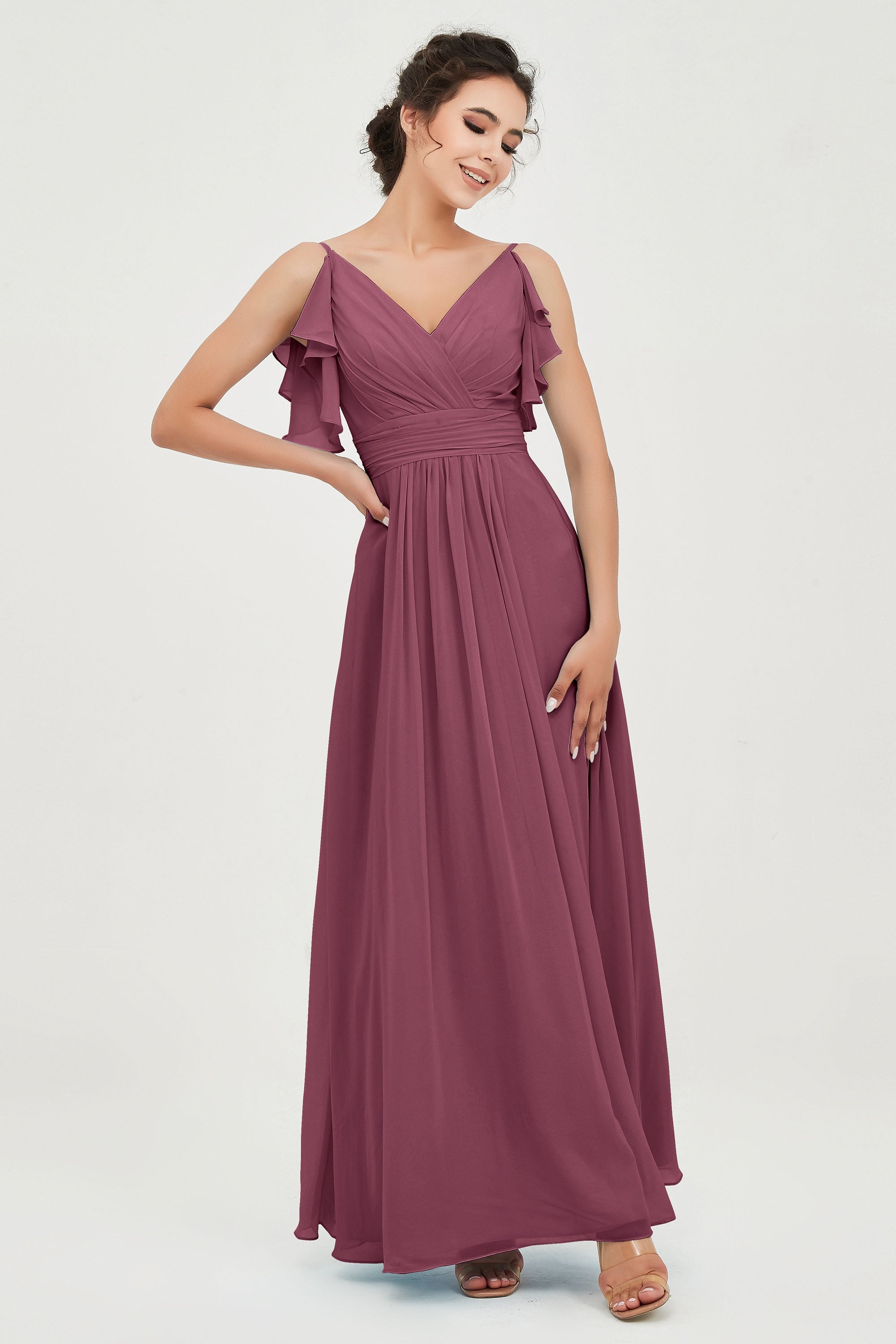 Women's Chiffon Bridesmaid Dresses Ruched Formal Evening Party Gowns Ankle Length