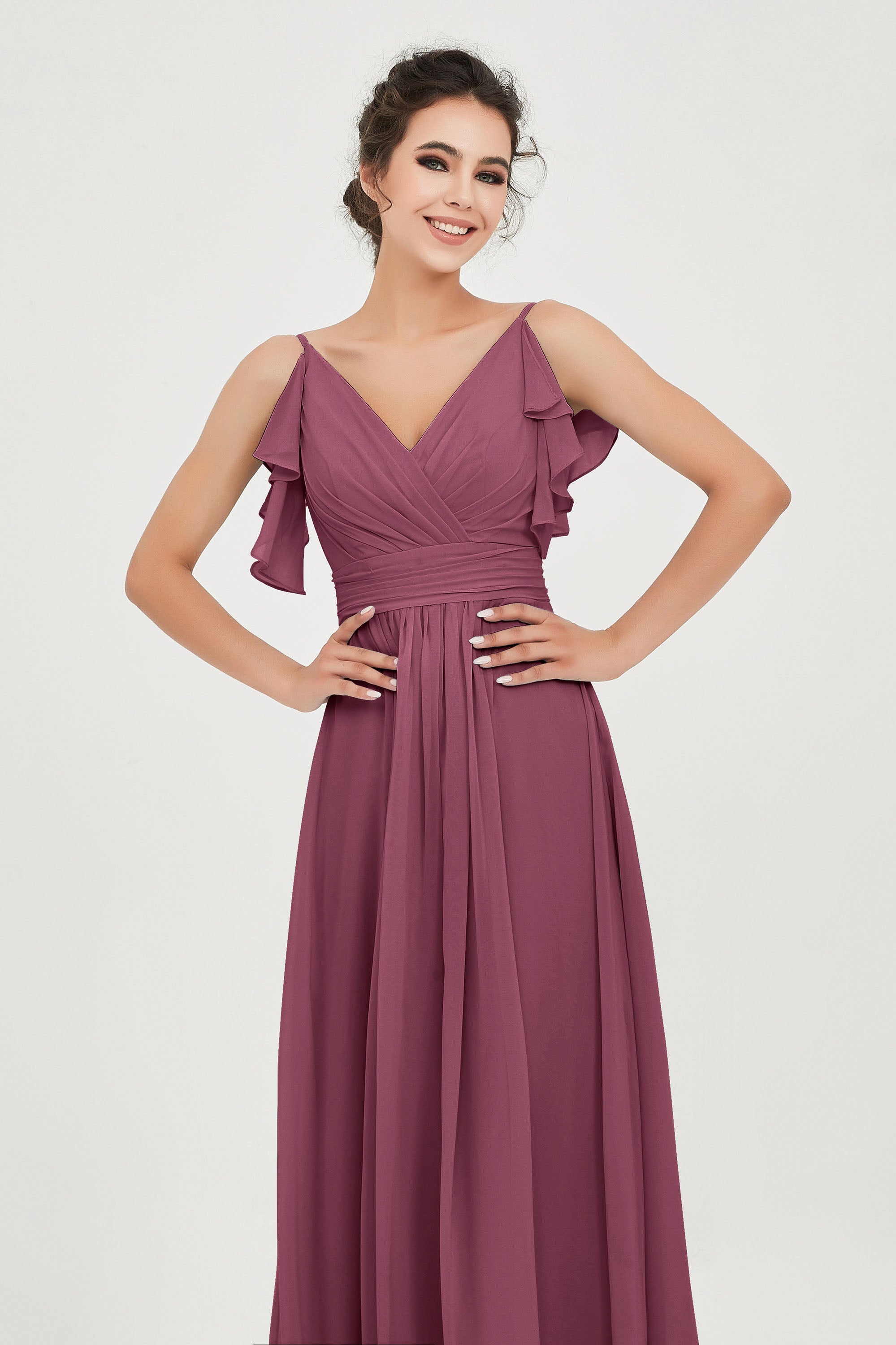 Women's Chiffon Bridesmaid Dresses Ruched Formal Evening Party Gowns Ankle Length