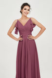 Women's Chiffon Bridesmaid Dresses Ruched Formal Evening Party Gowns Ankle Length