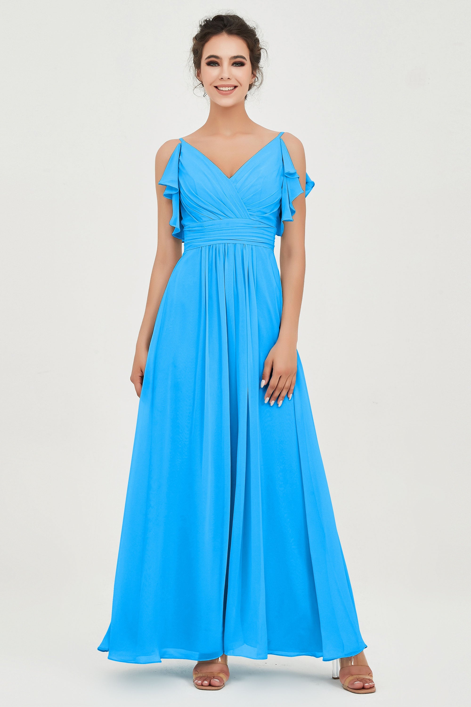 Women's Chiffon Bridesmaid Dresses Ruched Formal Evening Party Gowns Ankle Length