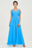 Women's Chiffon Bridesmaid Dresses Ruched Formal Evening Party Gowns Ankle Length
