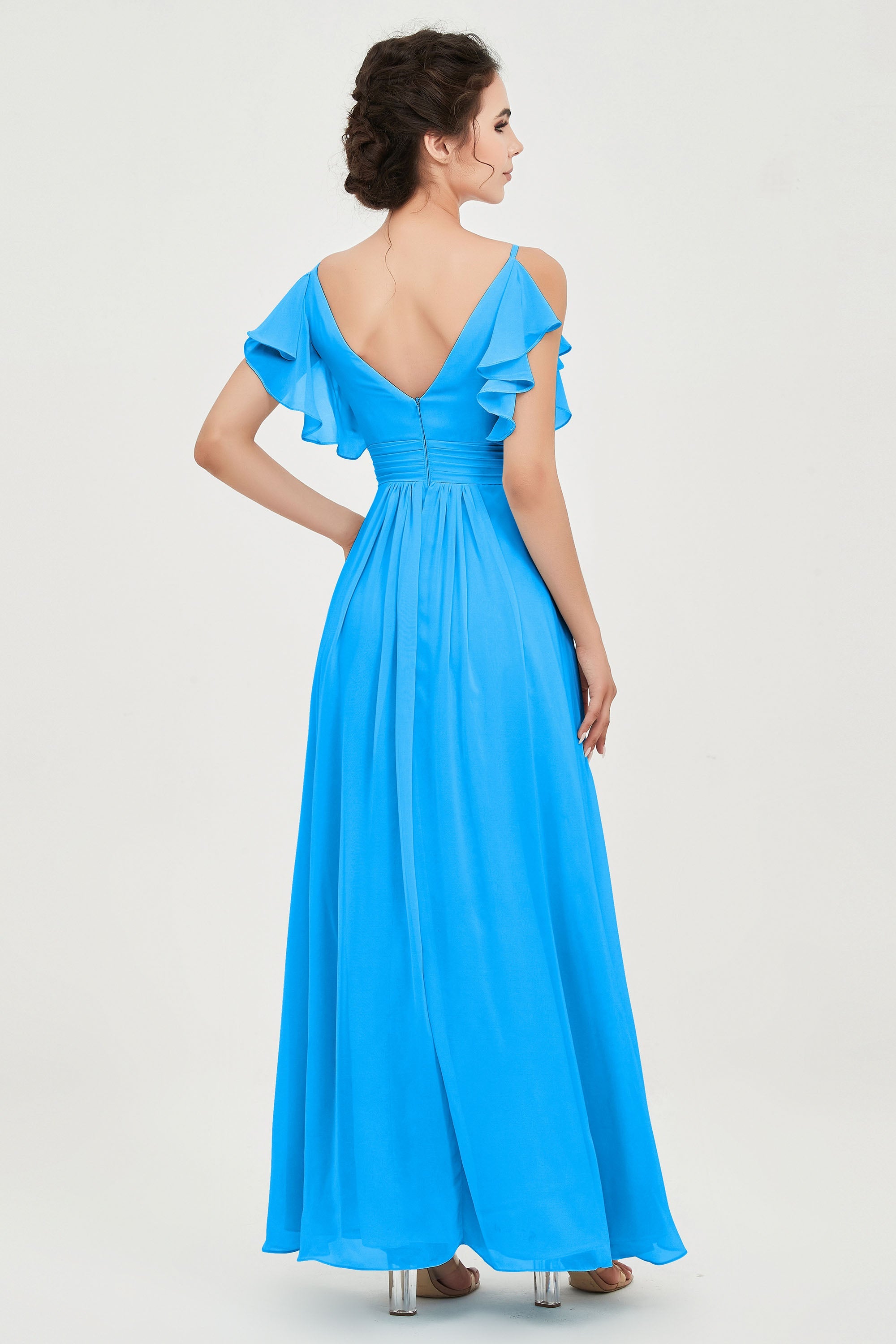 Women's Chiffon Bridesmaid Dresses Ruched Formal Evening Party Gowns Ankle Length