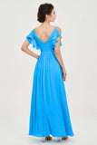 Women's Chiffon Bridesmaid Dresses Ruched Formal Evening Party Gowns Ankle Length