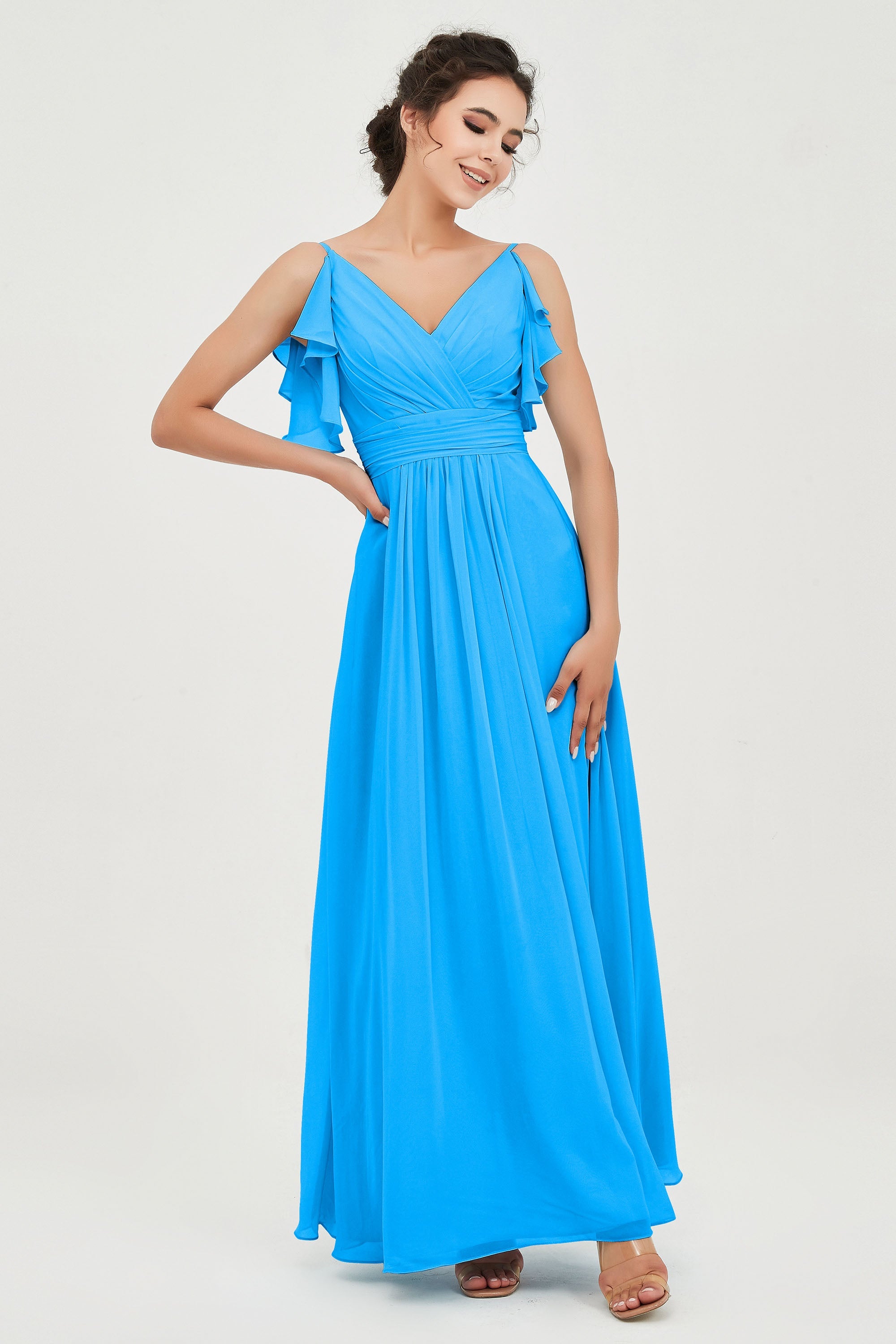 Women's Chiffon Bridesmaid Dresses Ruched Formal Evening Party Gowns Ankle Length