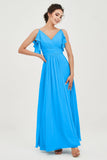 Women's Chiffon Bridesmaid Dresses Ruched Formal Evening Party Gowns Ankle Length