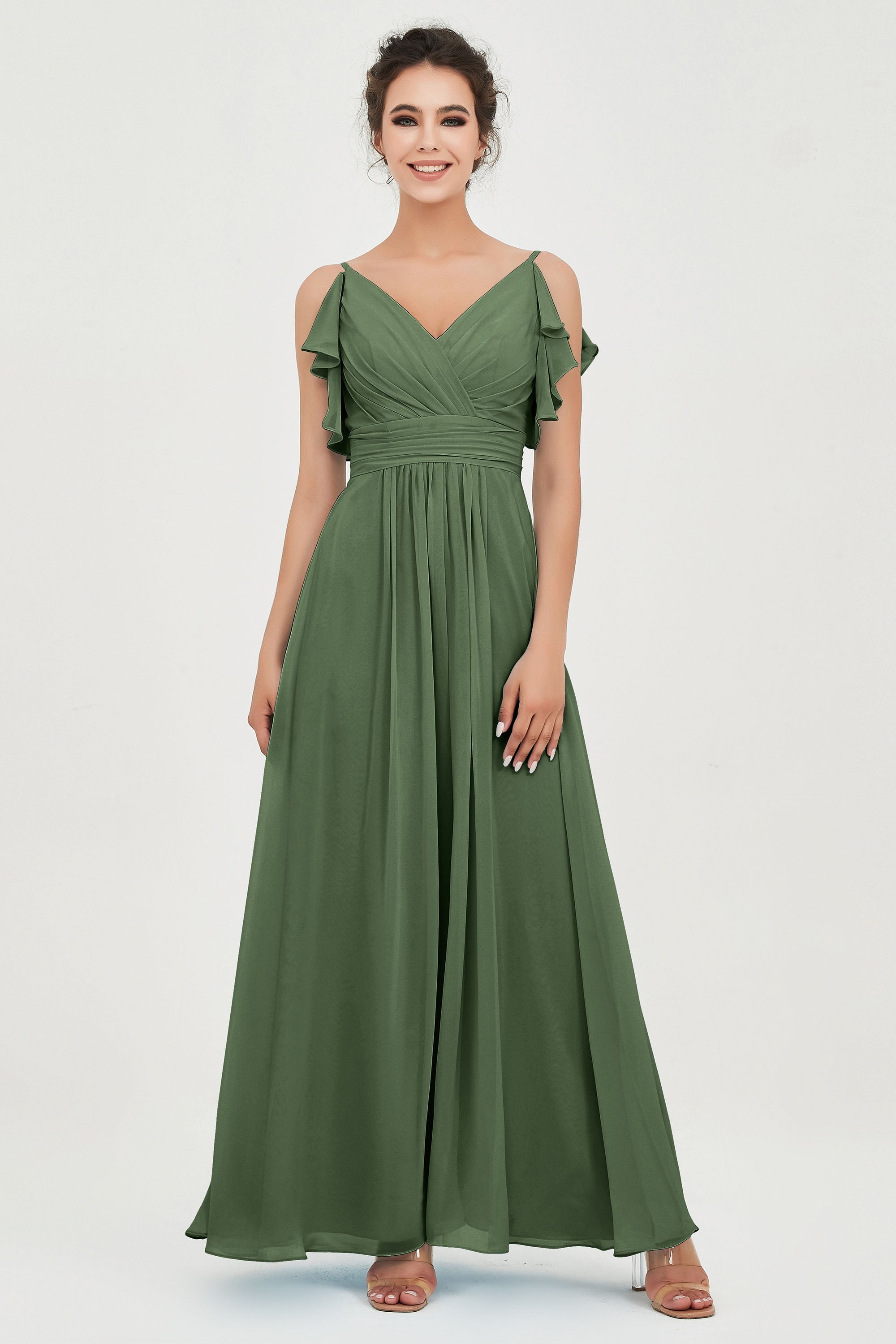Women's Chiffon Bridesmaid Dresses Ruched Formal Evening Party Gowns Ankle Length