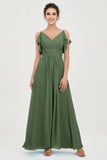 Women's Chiffon Bridesmaid Dresses Ruched Formal Evening Party Gowns Ankle Length