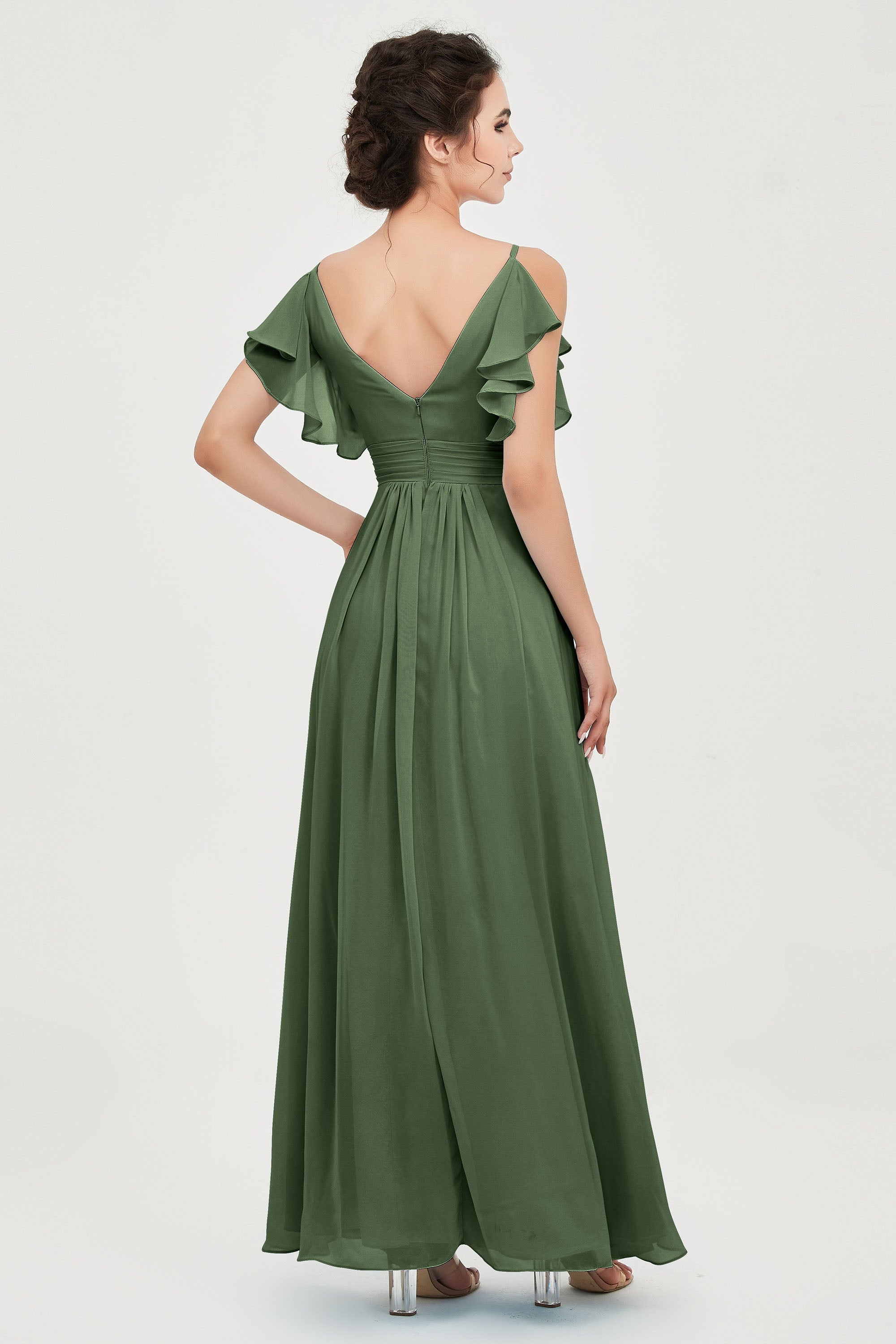 Women's Chiffon Bridesmaid Dresses Ruched Formal Evening Party Gowns Ankle Length