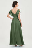 Women's Chiffon Bridesmaid Dresses Ruched Formal Evening Party Gowns Ankle Length