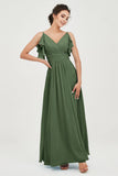 Women's Chiffon Bridesmaid Dresses Ruched Formal Evening Party Gowns Ankle Length
