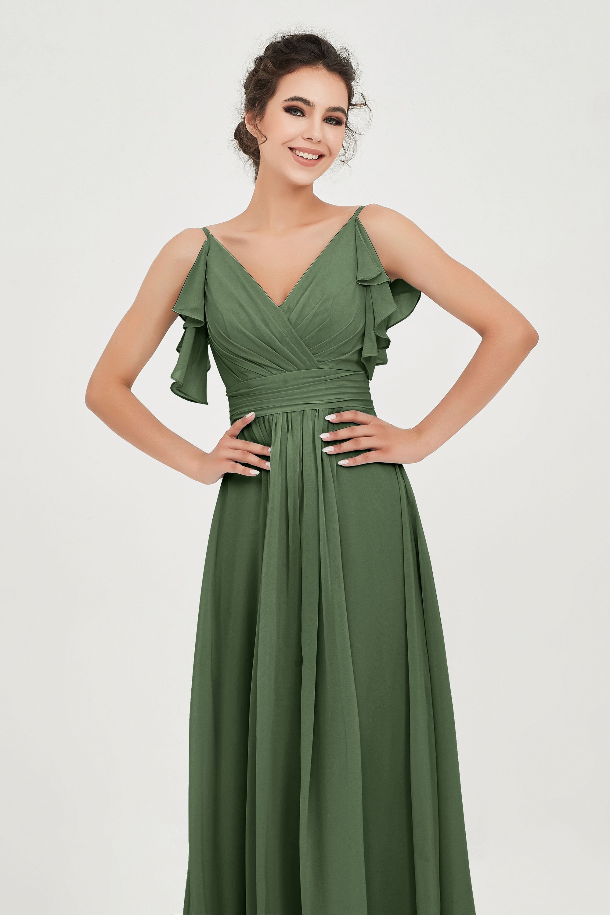 Women's Chiffon Bridesmaid Dresses Ruched Formal Evening Party Gowns Ankle Length