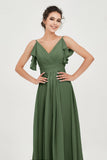 Women's Chiffon Bridesmaid Dresses Ruched Formal Evening Party Gowns Ankle Length