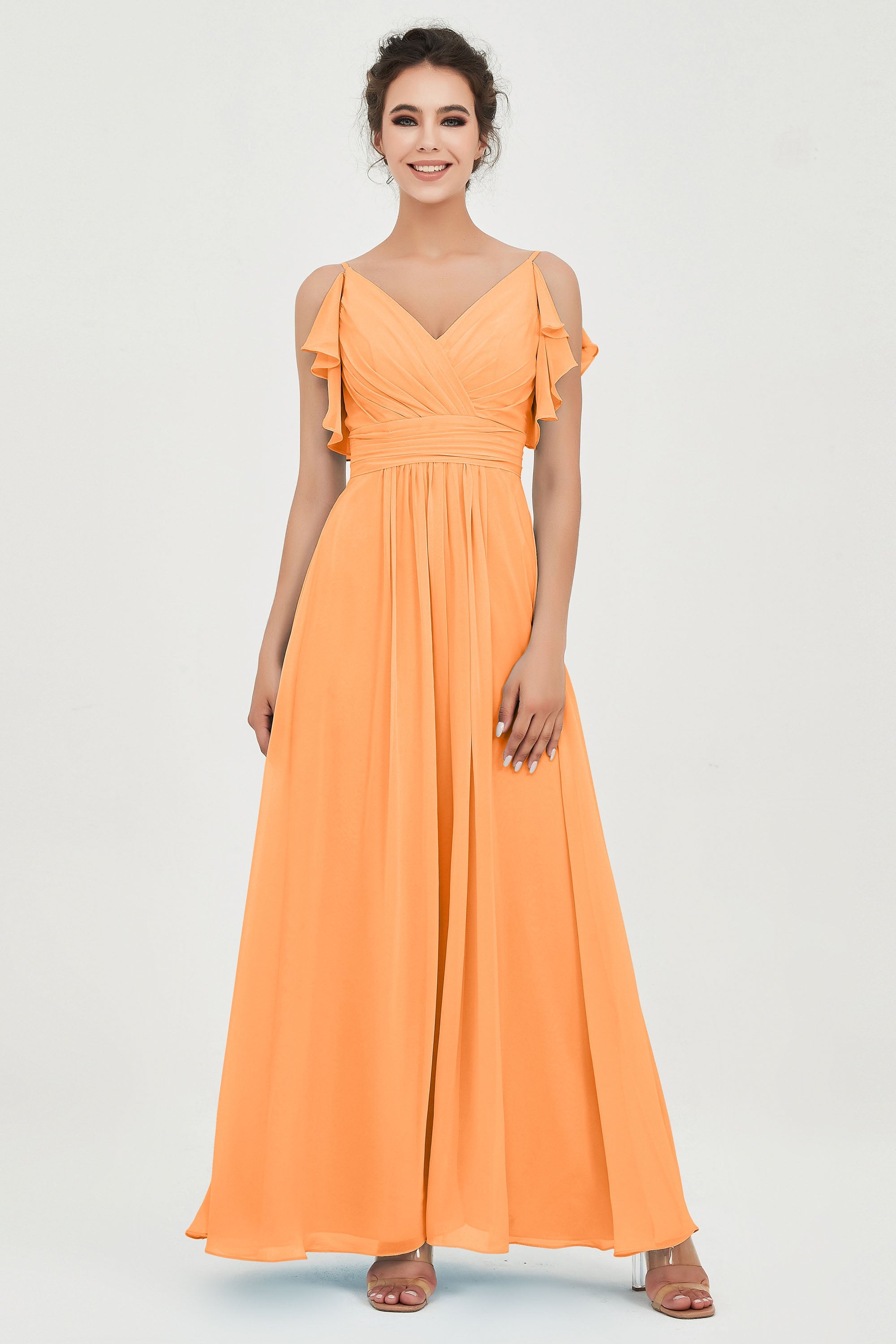 Women's Chiffon Bridesmaid Dresses Ruched Formal Evening Party Gowns Ankle Length