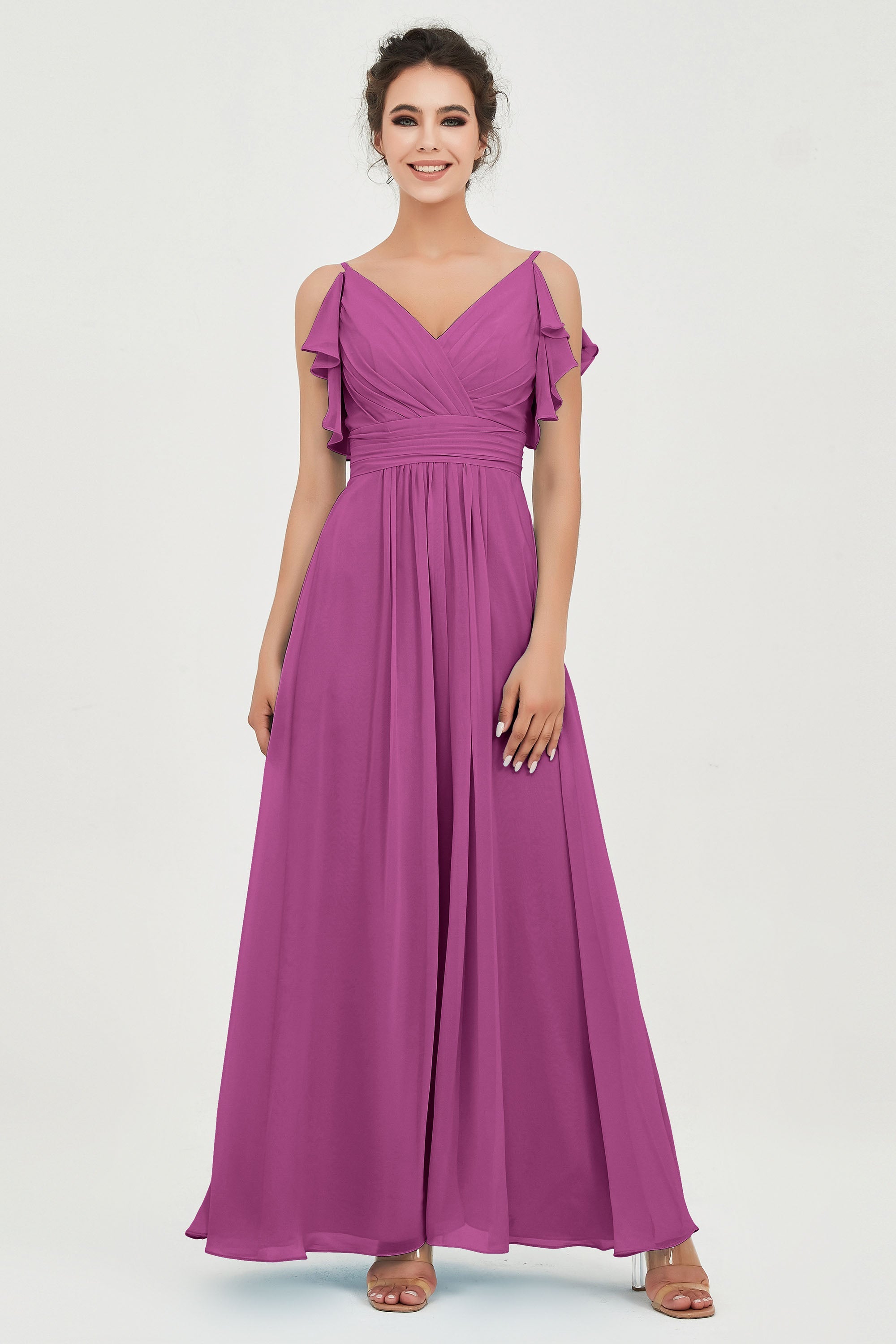 Women's Chiffon Bridesmaid Dresses Ruched Formal Evening Party Gowns Ankle Length