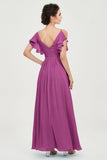 Women's Chiffon Bridesmaid Dresses Ruched Formal Evening Party Gowns Ankle Length