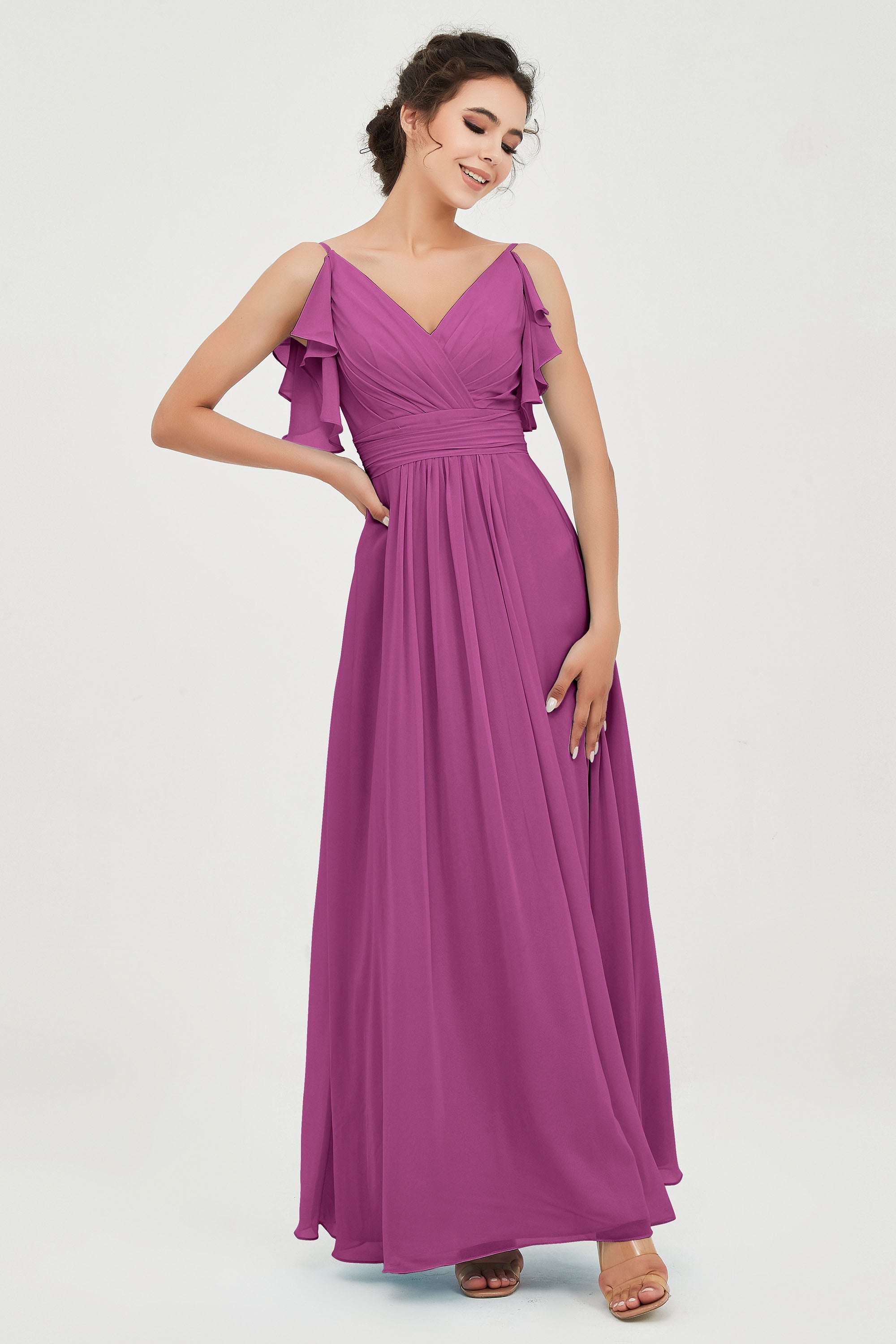 Women's Chiffon Bridesmaid Dresses Ruched Formal Evening Party Gowns Ankle Length