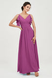 Women's Chiffon Bridesmaid Dresses Ruched Formal Evening Party Gowns Ankle Length
