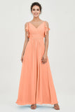 Women's Chiffon Bridesmaid Dresses Ruched Formal Evening Party Gowns Ankle Length