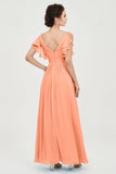 Women's Chiffon Bridesmaid Dresses Ruched Formal Evening Party Gowns Ankle Length