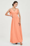 Women's Chiffon Bridesmaid Dresses Ruched Formal Evening Party Gowns Ankle Length