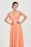 Women's Chiffon Bridesmaid Dresses Ruched Formal Evening Party Gowns Ankle Length