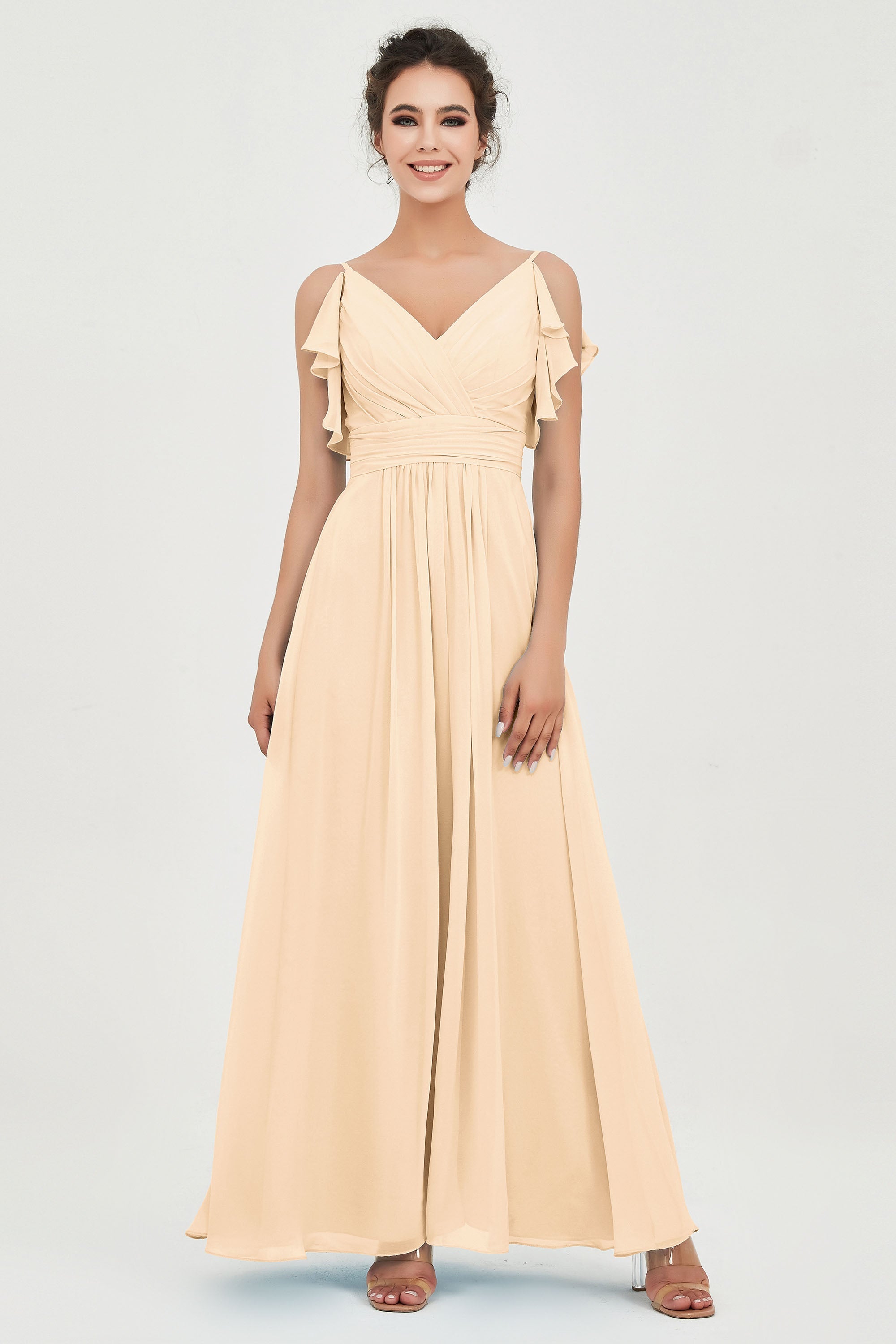 Women's Chiffon Bridesmaid Dresses Ruched Formal Evening Party Gowns Ankle Length