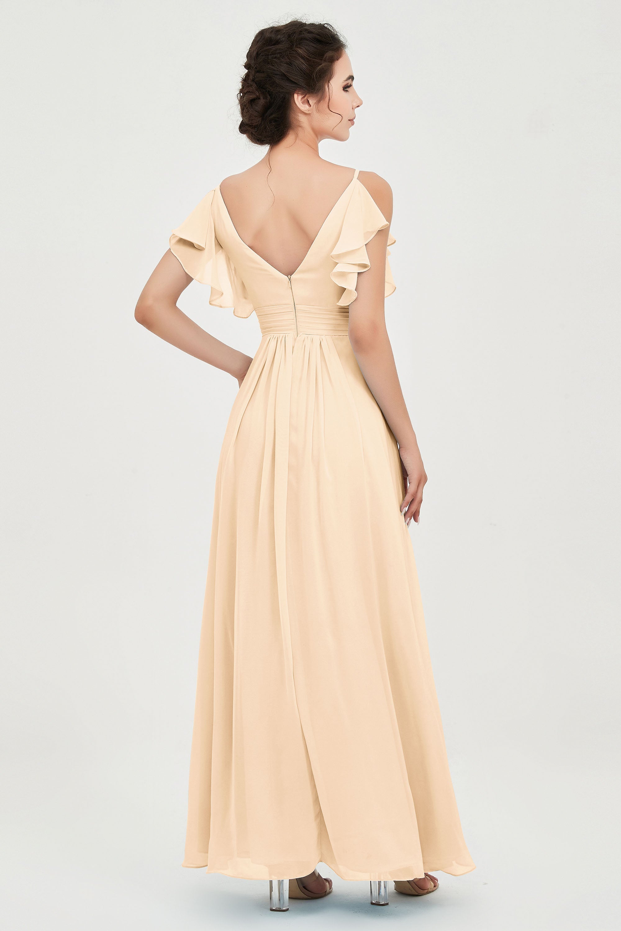 Women's Chiffon Bridesmaid Dresses Ruched Formal Evening Party Gowns Ankle Length