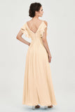 Women's Chiffon Bridesmaid Dresses Ruched Formal Evening Party Gowns Ankle Length