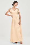 Women's Chiffon Bridesmaid Dresses Ruched Formal Evening Party Gowns Ankle Length