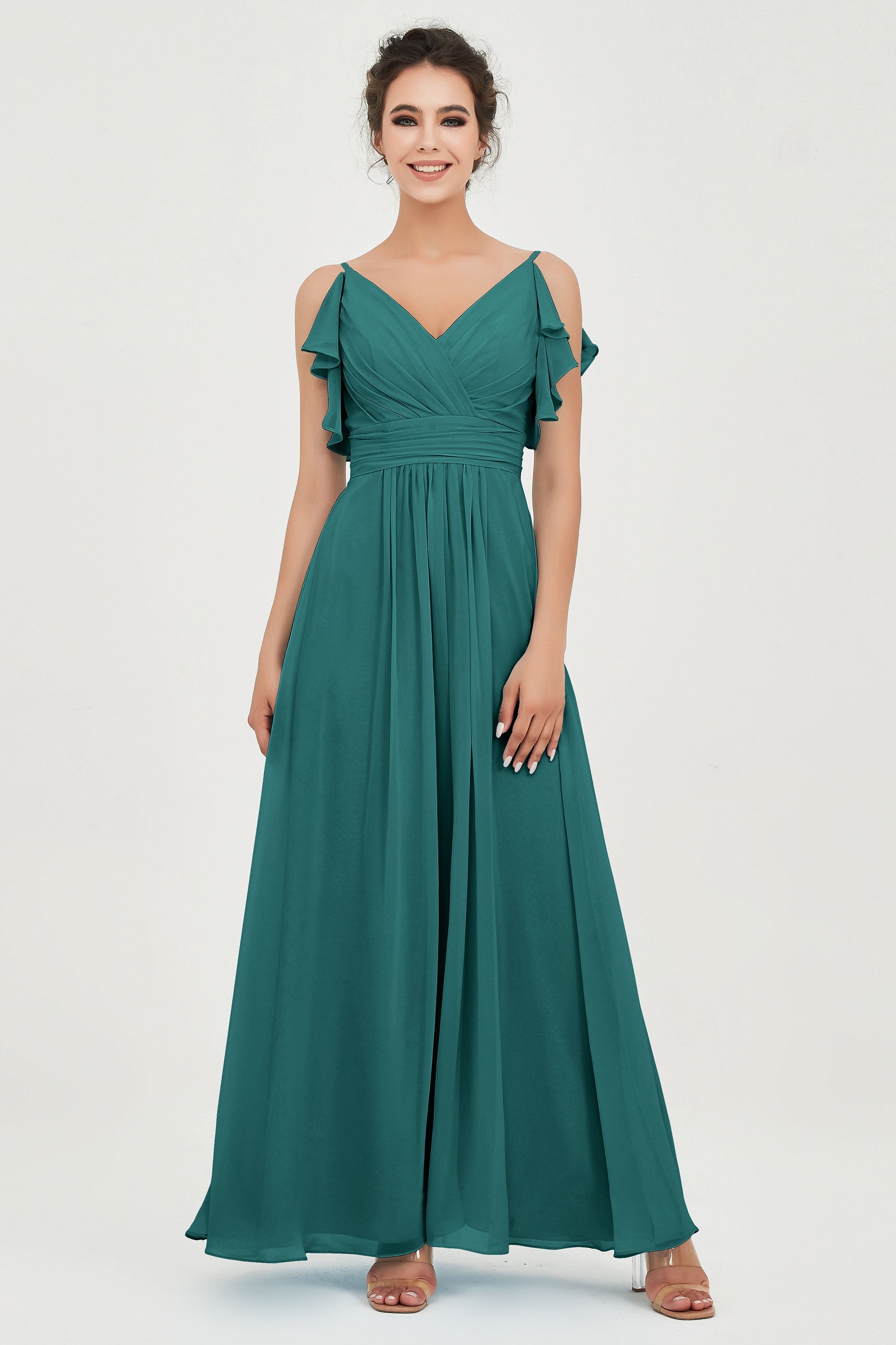 Women's Chiffon Bridesmaid Dresses Ruched Formal Evening Party Gowns Ankle Length