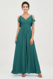 Women's Chiffon Bridesmaid Dresses Ruched Formal Evening Party Gowns Ankle Length