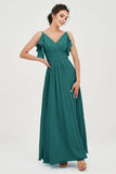 Women's Chiffon Bridesmaid Dresses Ruched Formal Evening Party Gowns Ankle Length