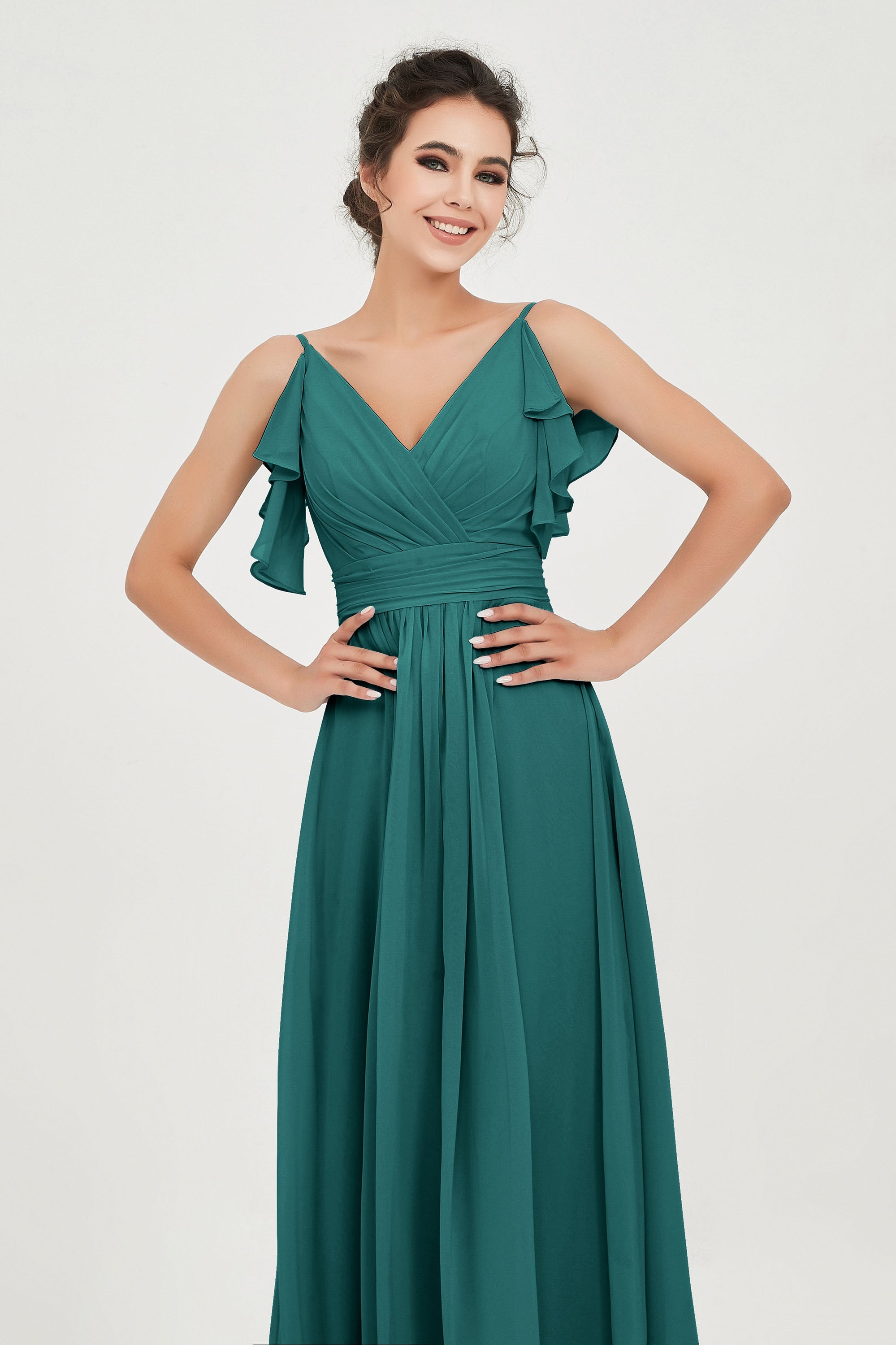 Women's Chiffon Bridesmaid Dresses Ruched Formal Evening Party Gowns Ankle Length
