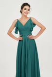Women's Chiffon Bridesmaid Dresses Ruched Formal Evening Party Gowns Ankle Length