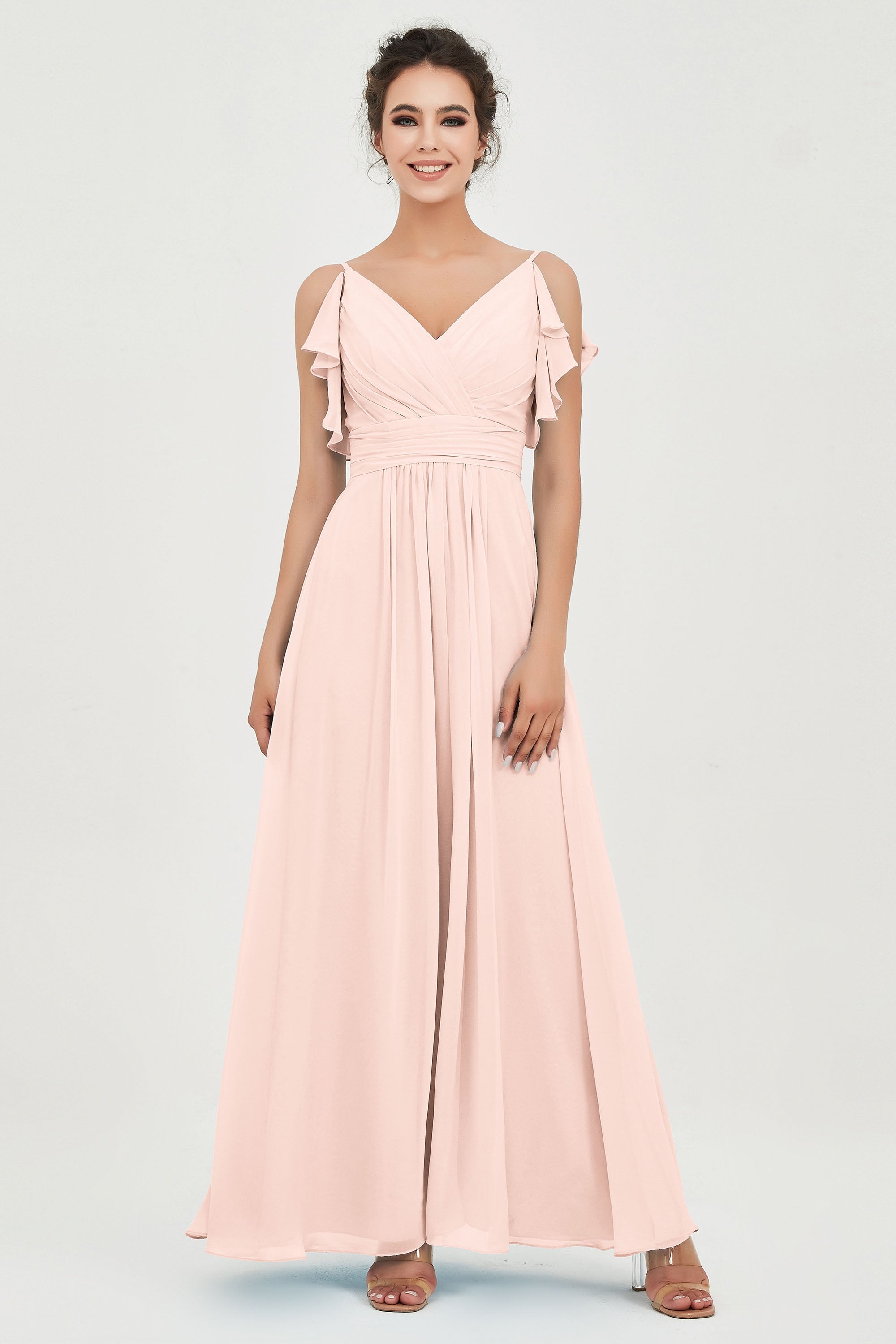 Women's Chiffon Bridesmaid Dresses Ruched Formal Evening Party Gowns Ankle Length