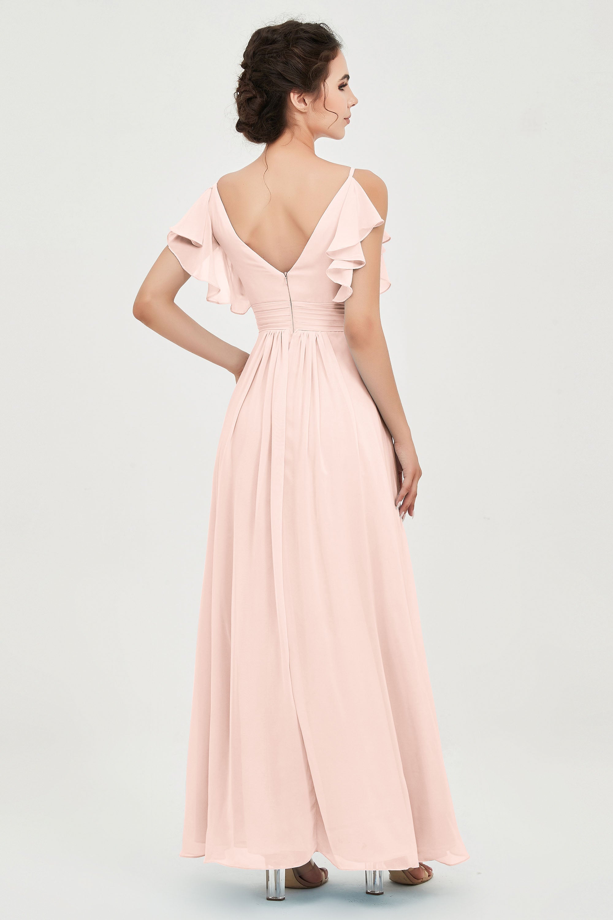 Women's Chiffon Bridesmaid Dresses Ruched Formal Evening Party Gowns Ankle Length