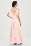 Women's Chiffon Bridesmaid Dresses Ruched Formal Evening Party Gowns Ankle Length