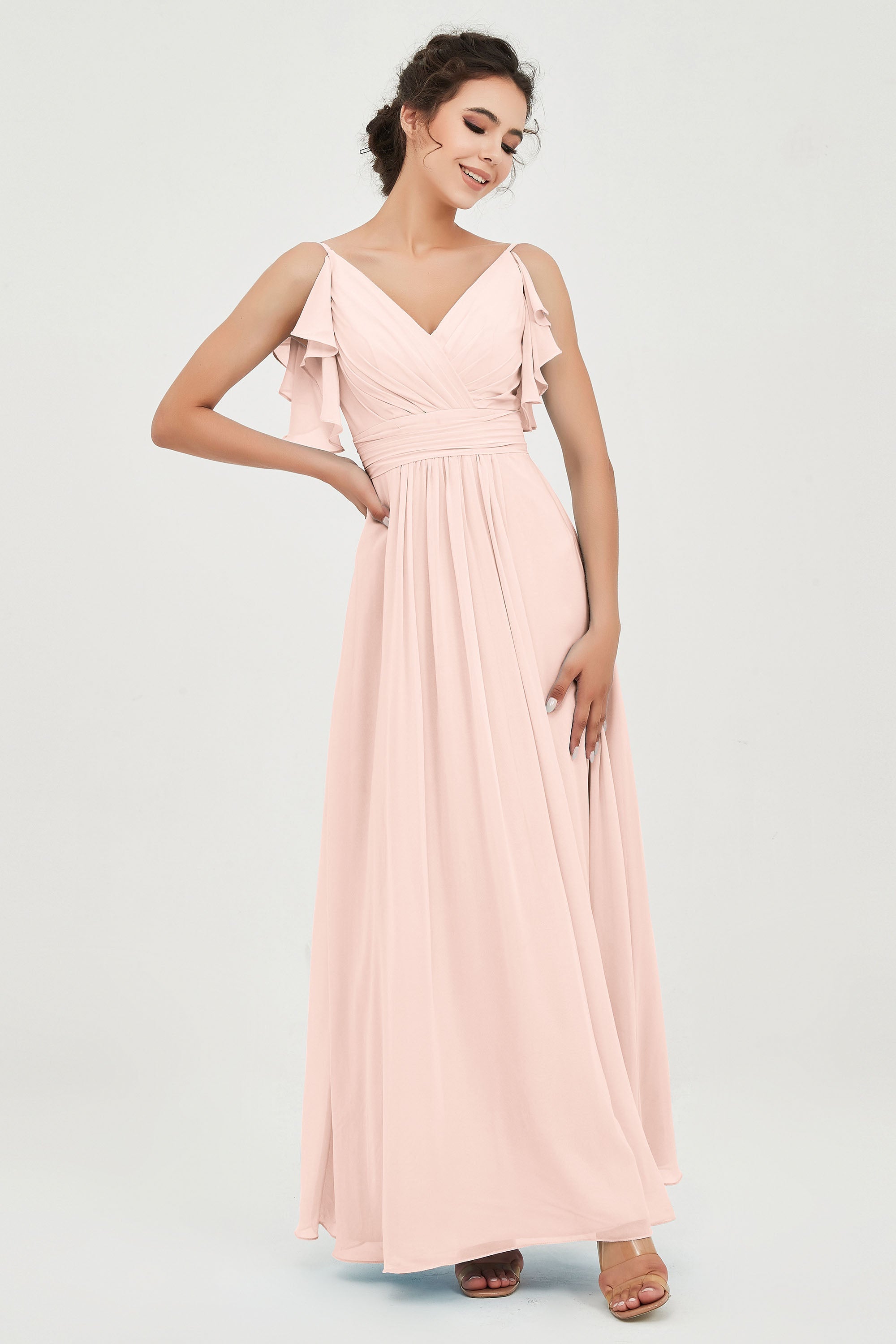 Women's Chiffon Bridesmaid Dresses Ruched Formal Evening Party Gowns Ankle Length