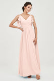 Women's Chiffon Bridesmaid Dresses Ruched Formal Evening Party Gowns Ankle Length