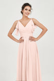 Women's Chiffon Bridesmaid Dresses Ruched Formal Evening Party Gowns Ankle Length