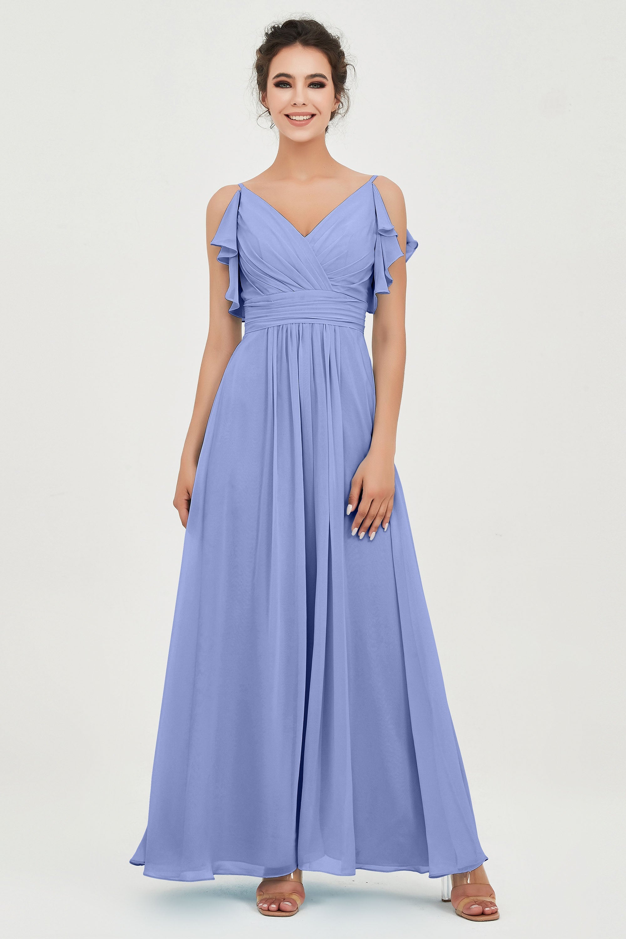Women's Chiffon Bridesmaid Dresses Ruched Formal Evening Party Gowns Ankle Length