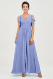 Women's Chiffon Bridesmaid Dresses Ruched Formal Evening Party Gowns Ankle Length