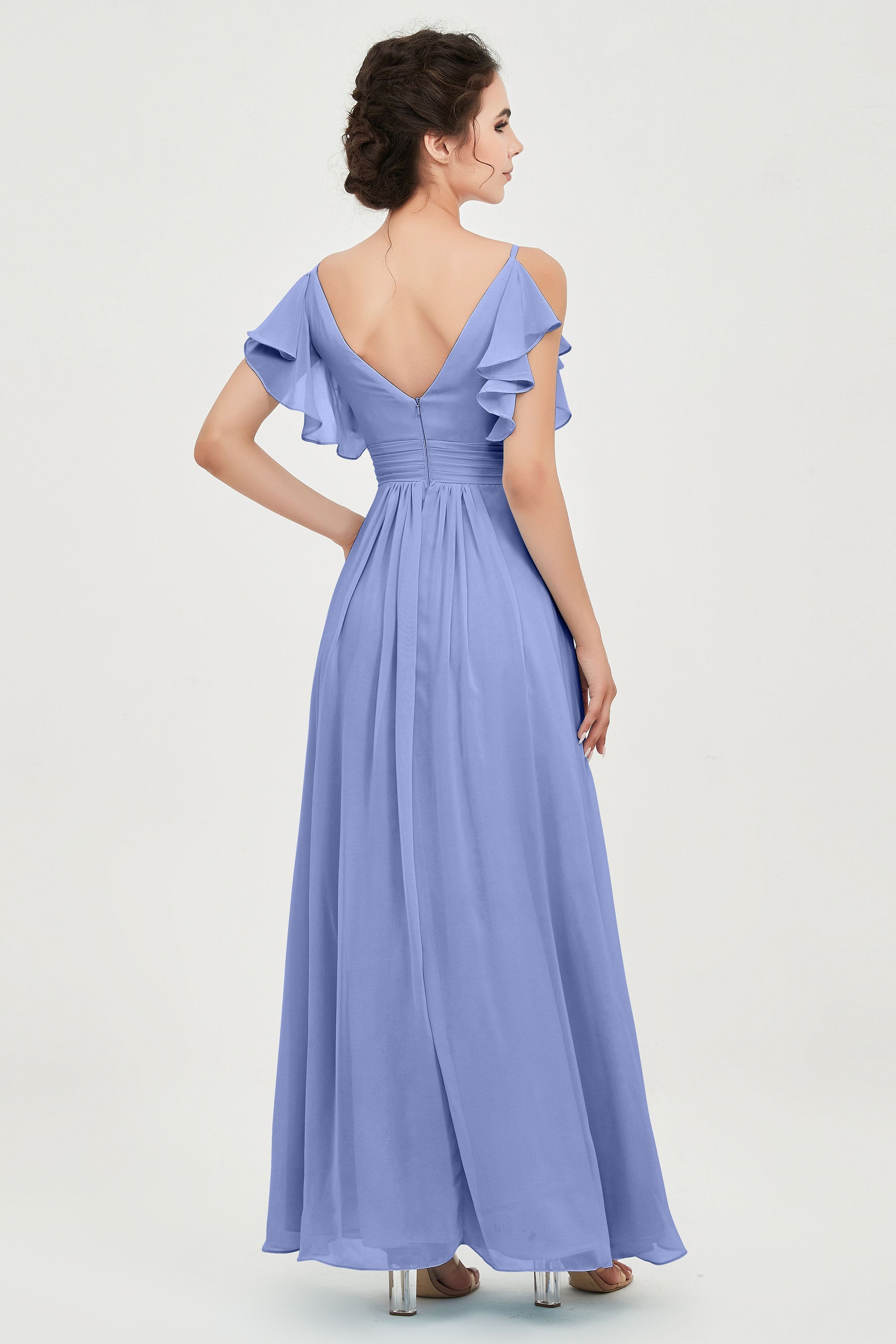 Women's Chiffon Bridesmaid Dresses Ruched Formal Evening Party Gowns Ankle Length