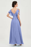 Women's Chiffon Bridesmaid Dresses Ruched Formal Evening Party Gowns Ankle Length
