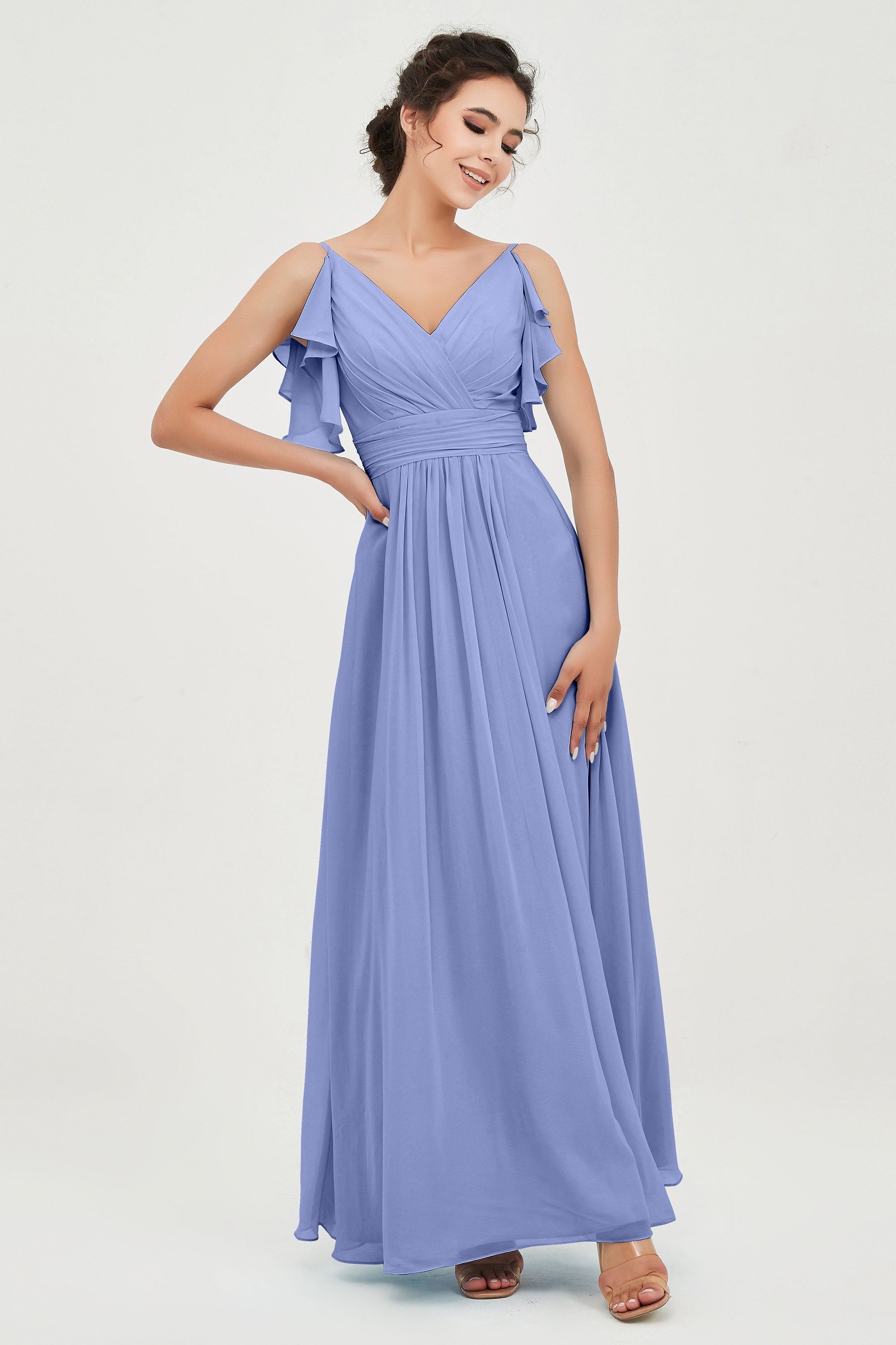 Women's Chiffon Bridesmaid Dresses Ruched Formal Evening Party Gowns Ankle Length
