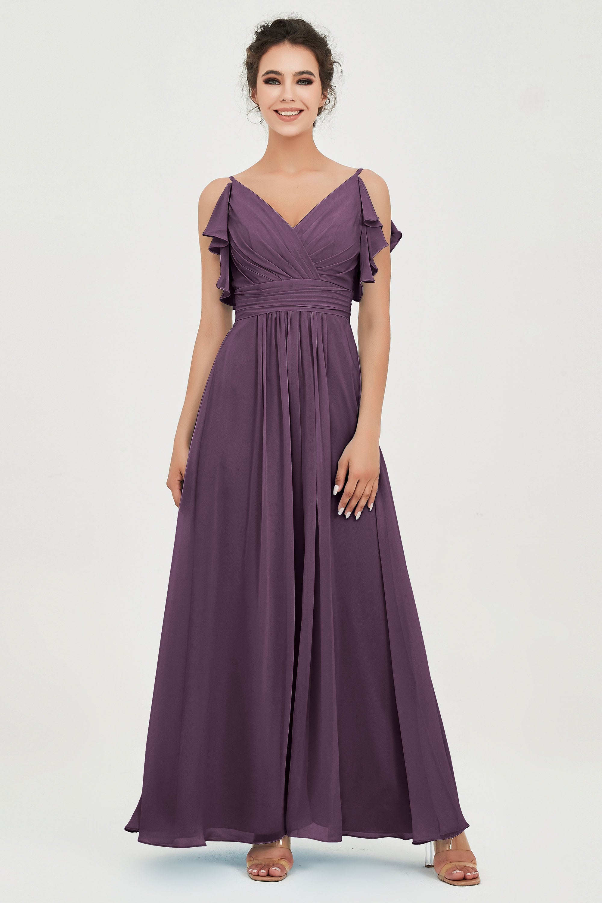 Women's Chiffon Bridesmaid Dresses Ruched Formal Evening Party Gowns Ankle Length