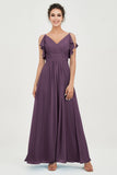 Women's Chiffon Bridesmaid Dresses Ruched Formal Evening Party Gowns Ankle Length