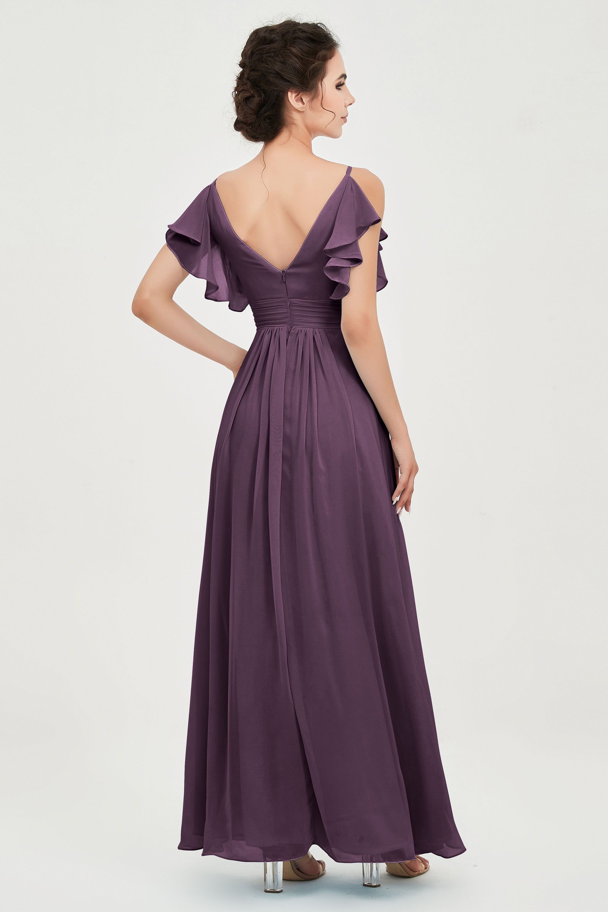 Women's Chiffon Bridesmaid Dresses Ruched Formal Evening Party Gowns Ankle Length