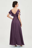 Women's Chiffon Bridesmaid Dresses Ruched Formal Evening Party Gowns Ankle Length
